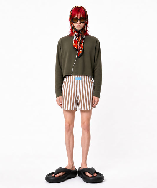 【C Wear シーウエア】Men's Crop Long Sleeve T-Shirt Khaki