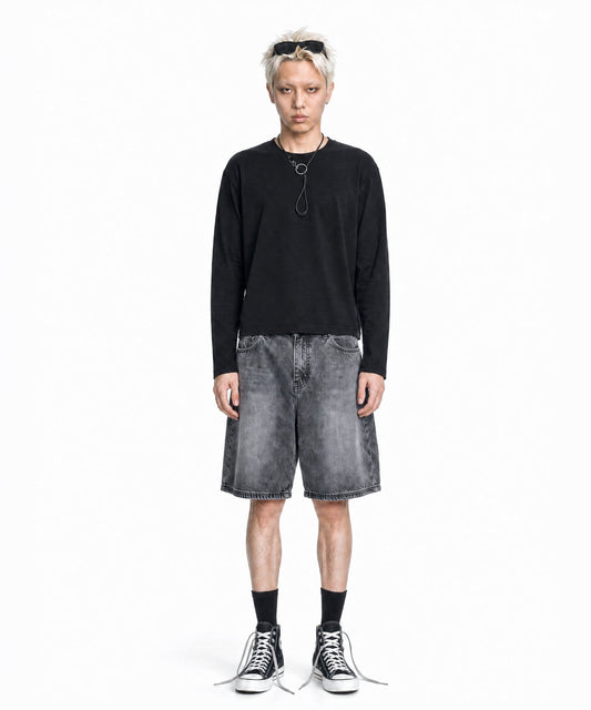 【C Wear シーウエア】MEN'S CROP LONG SLEEVE T-SHIRT BLACK