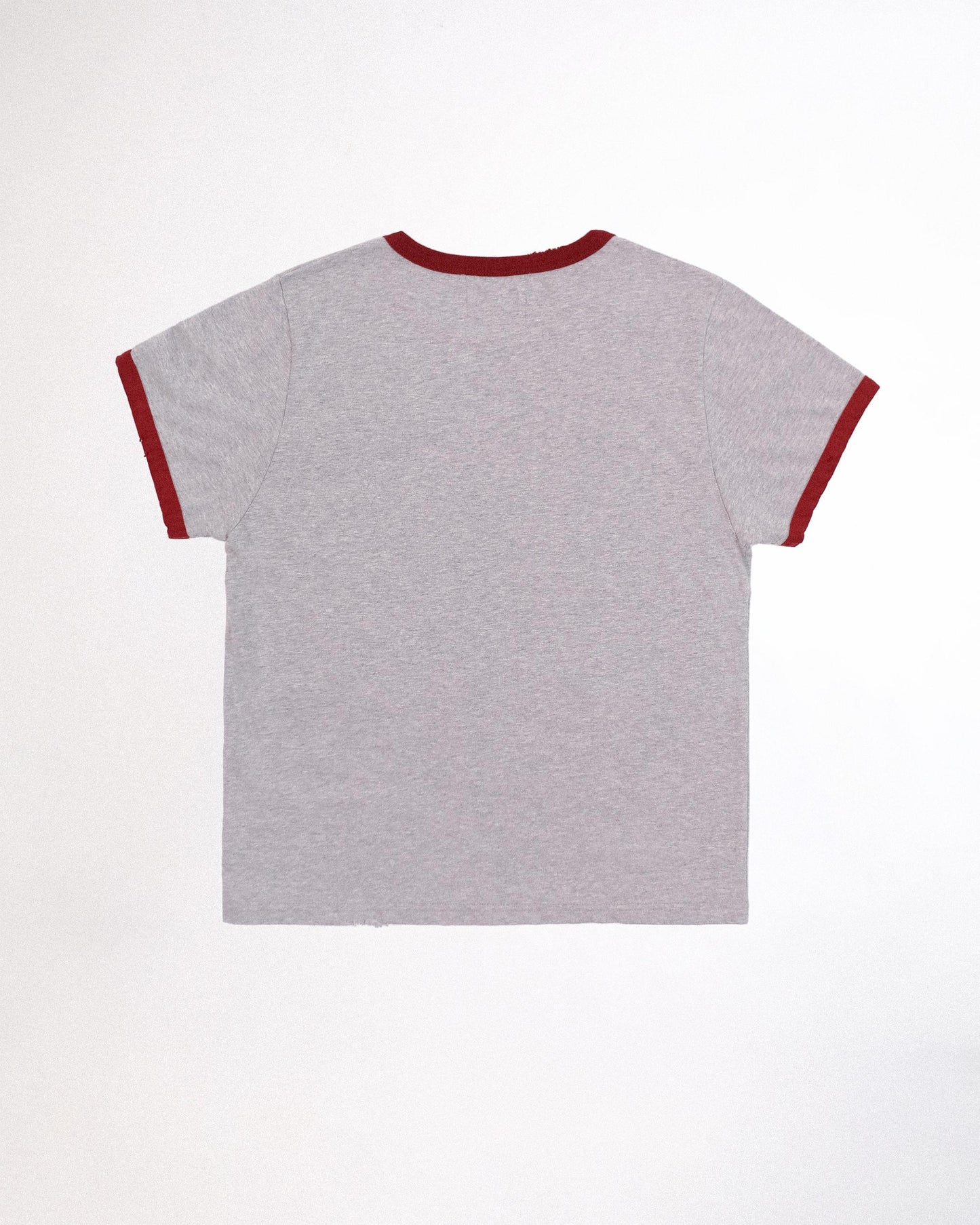 【REVURA レビュ―ラ】BURN OUT FRAY RINGER T-SHIRT GRAY / RED - UNISEX