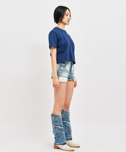 【C Wear シーウエア】 Oversized Crop T-Shirt Navy