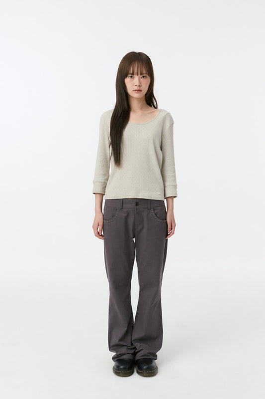 EMBROIDERY POCKET BOOTCUT PANTS, PURPLE