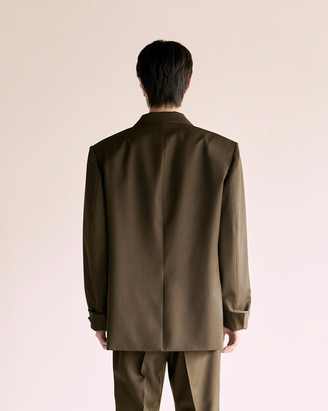 Leather Reveal Sleeve Wool Blazer_Khaki Brown