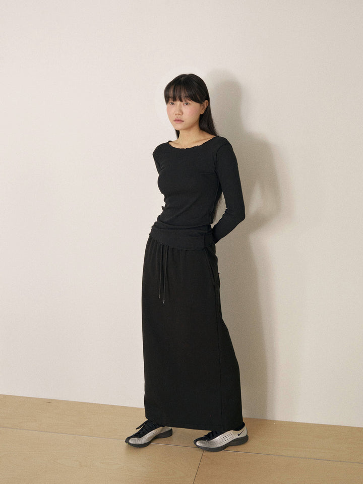 【MARAN】Center Slit Sweat Skirt - Black