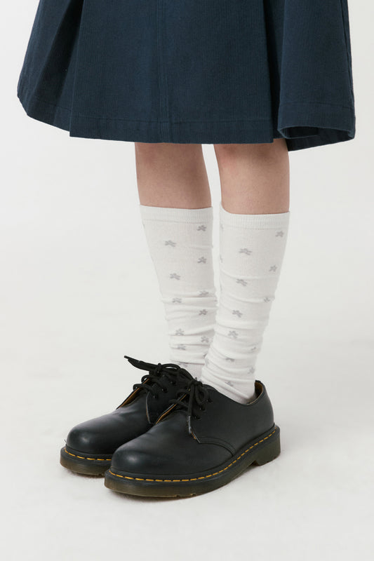 FLORAL KNEE SOCKS, WHITE