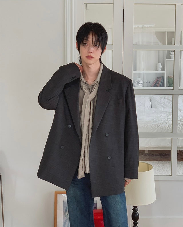 Autumn Check Double Jacket & Slacks Setup