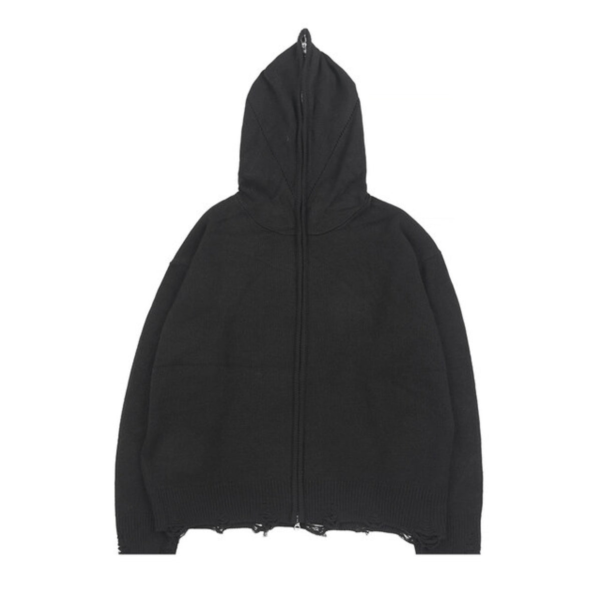 Distressed Knit Zip-Up Hoodie