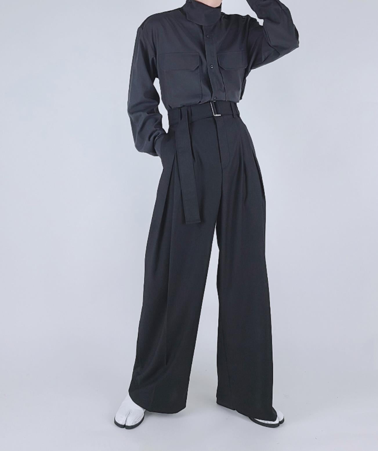 Noir Belted Wide Slacks