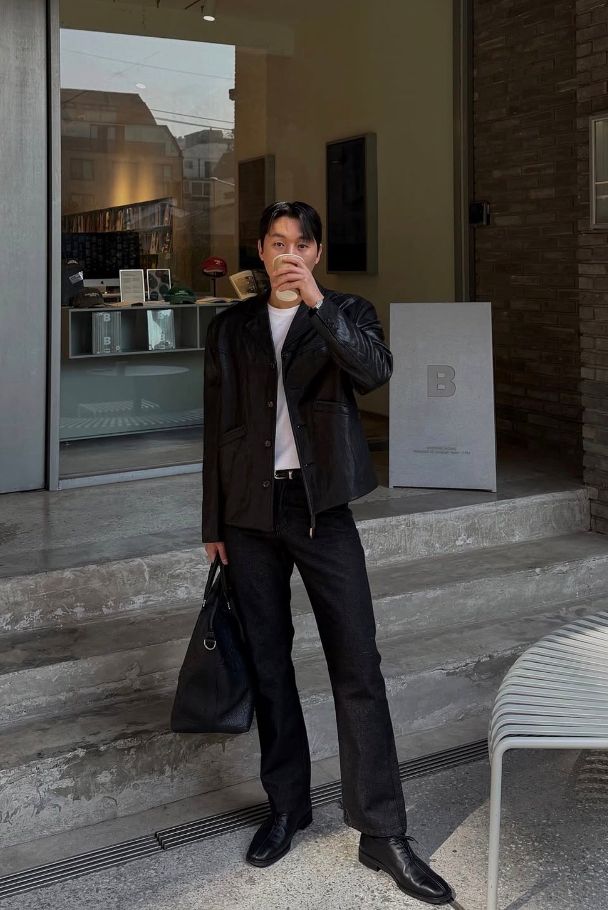 Minimal Gloss Leather Jacket