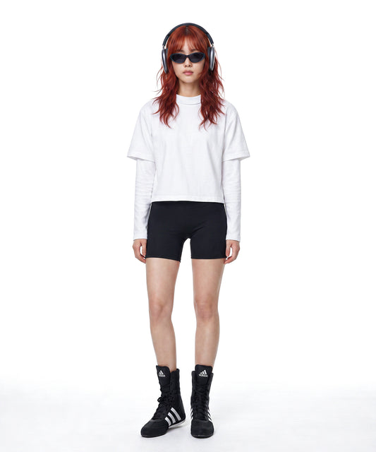【C Wear シーウエア】Neck Binding Oversized Crop T-Shirt White
