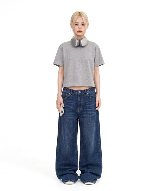 【C Wear シーウエア】Heavyweight Oversized Crop T-Shirt Gray