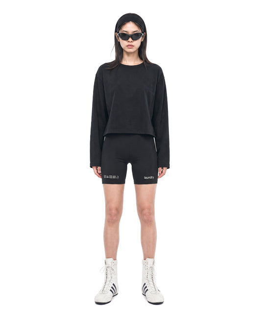 【C Wear シーウエア】Oversized Crop Long Sleeve T-Shirt Black