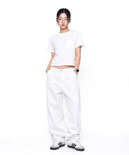 【C Wear シーウエア】Pocket Oversized Crop T-Shirt White