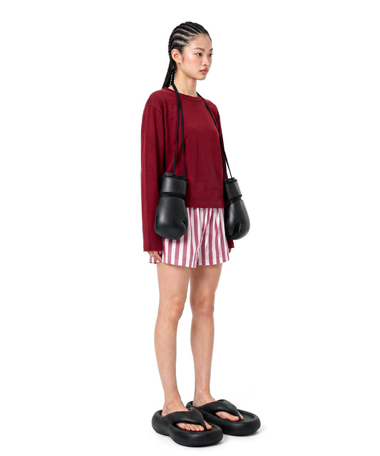 【C Wear シーウエア】Oversized Crop Long Sleeve T-Shirt Burgundy