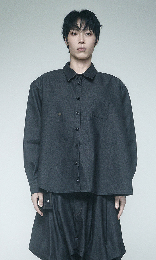 【Reculer レキュリー】Draping Basic long shirts Like denim Black
