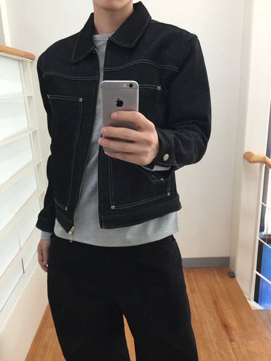 Non-Fade Denim Jacket BLACK worn