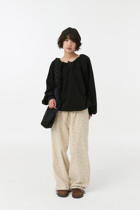 FLORAL CORDUROY BANDING PANTS, CREAM