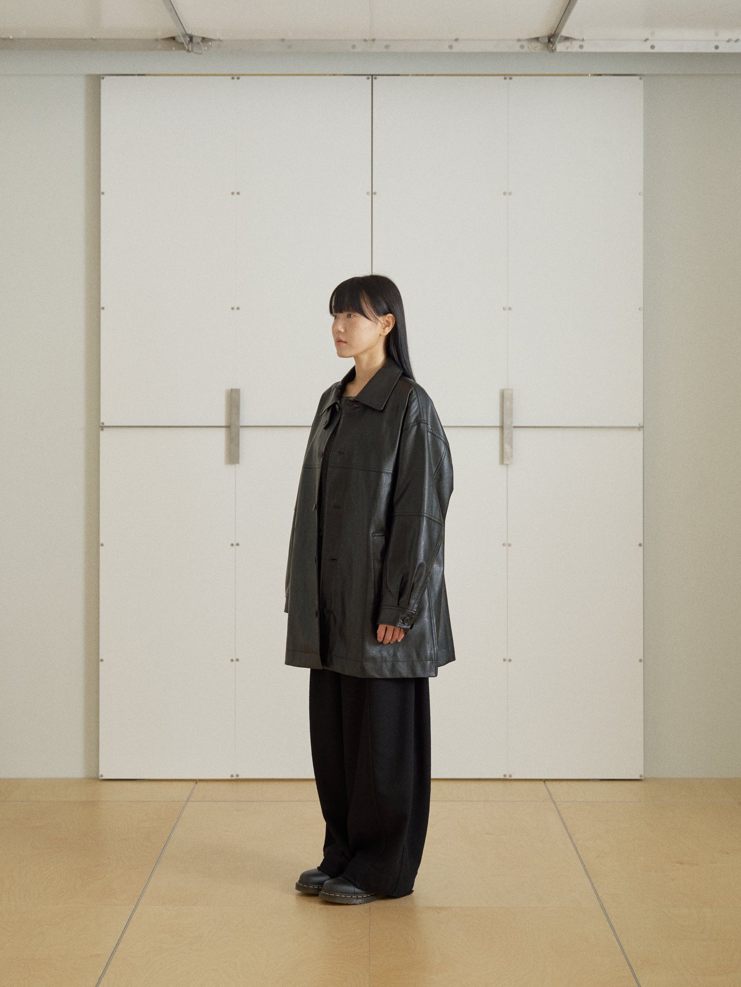 Standard Leather Half Coat – Black