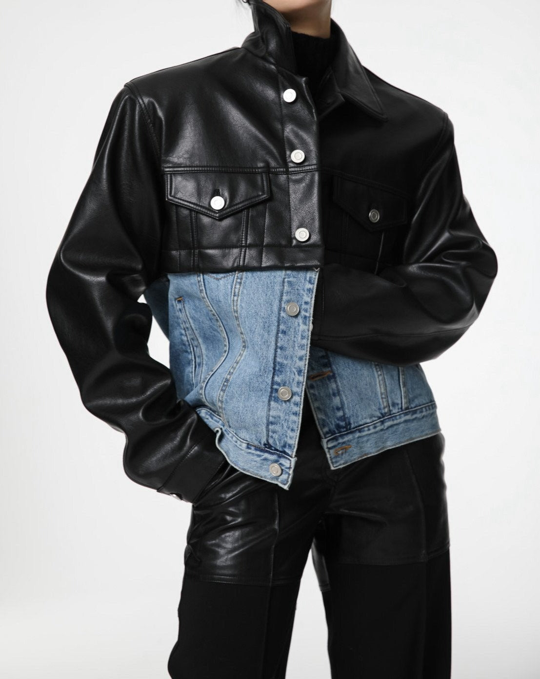 PAPERMOON ペーパームーン】AW / Vegan Leather Mix Trucker Jacket