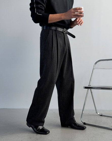 Winter Stripe Two-Tuck Wool Slacks – WooStore