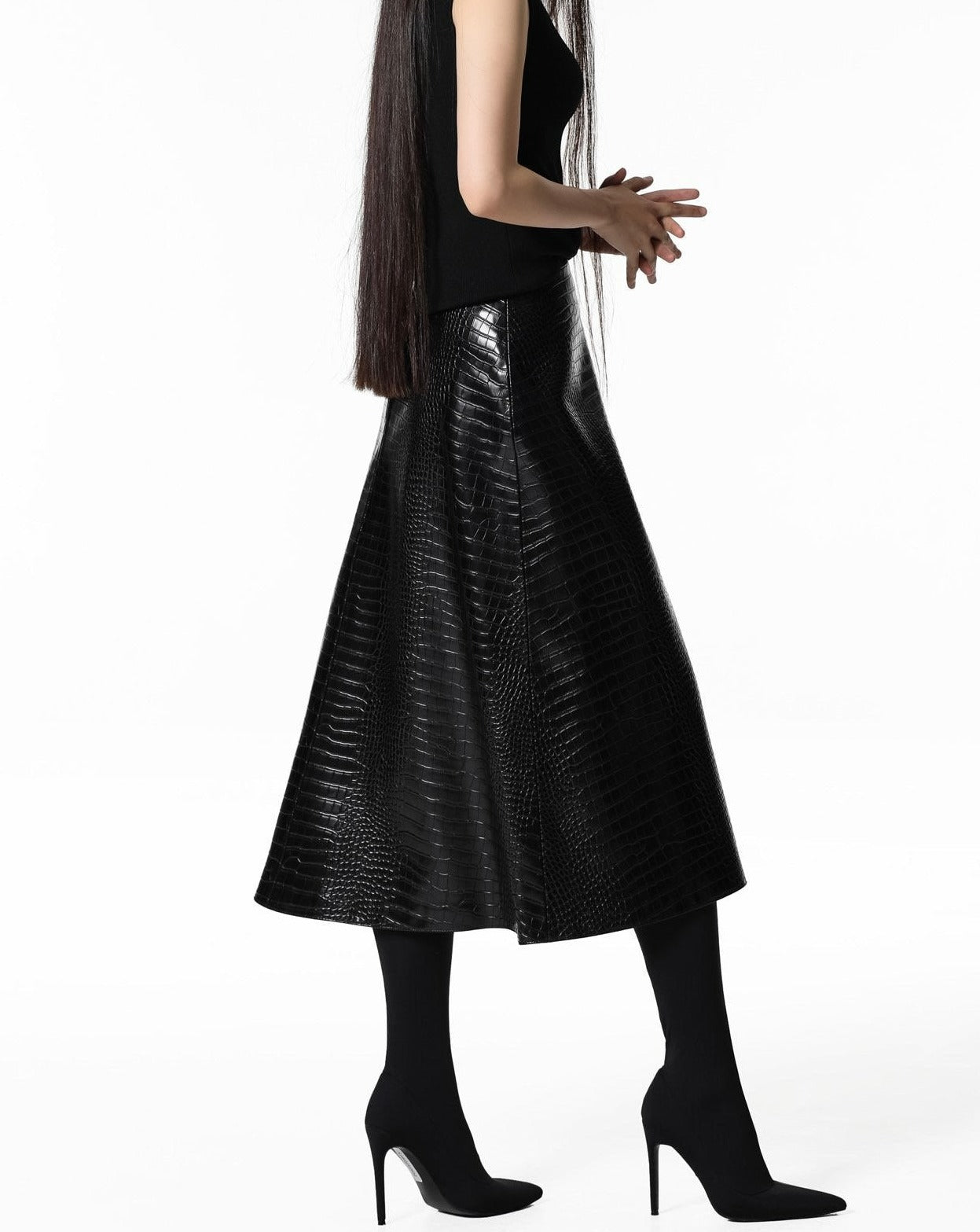 PAPERMOON ペーパームーン】AW / Croco Leather Midi Flared Skirt