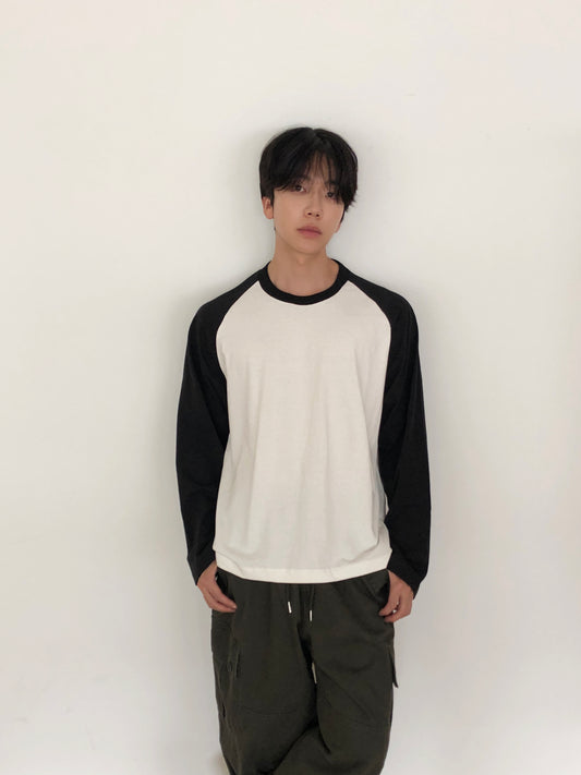 Color-block Raglan Long Sleeve - IVORY/BLACK side