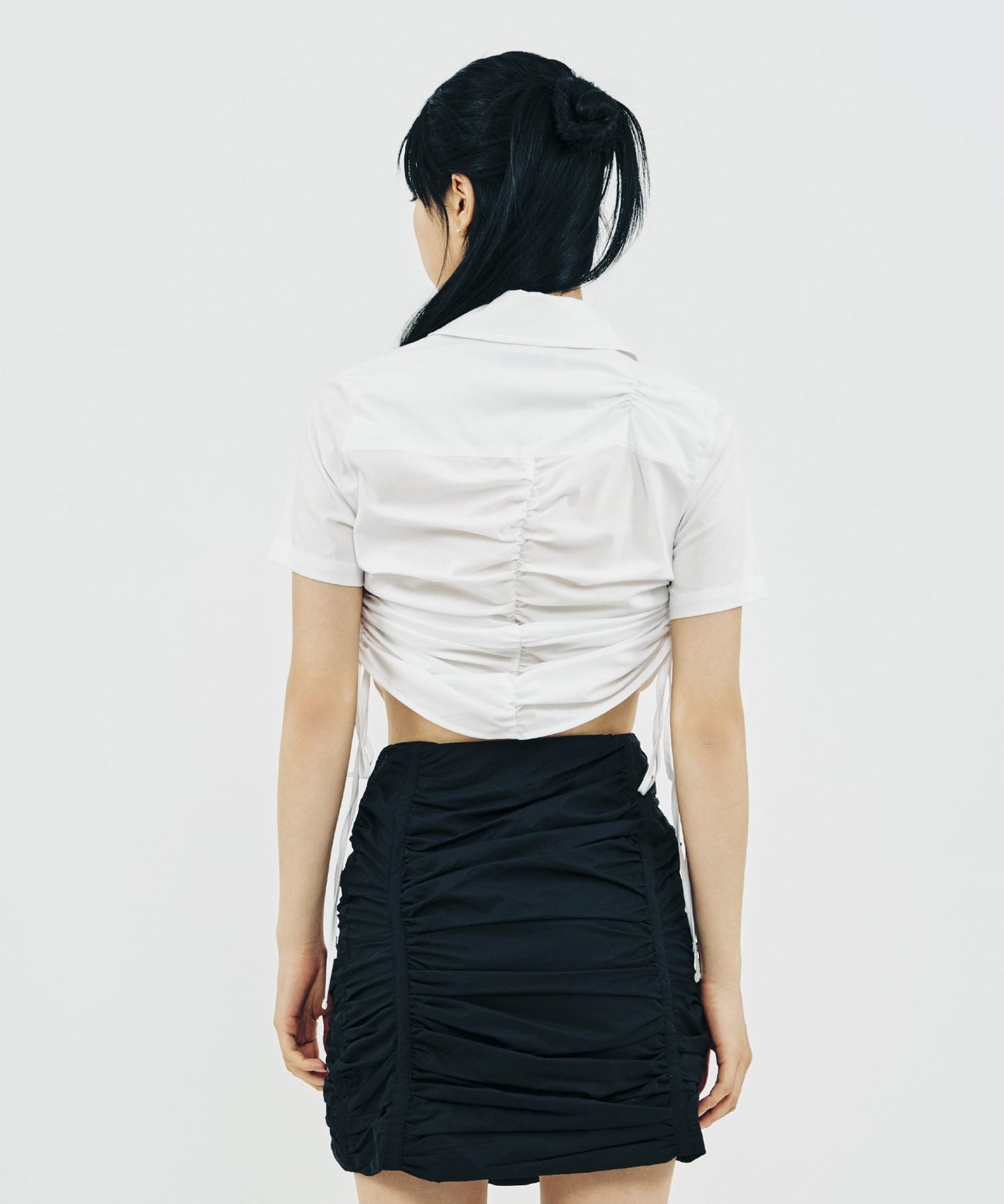 SHIRRING HALF SLEEVE SHIRT_WHITE