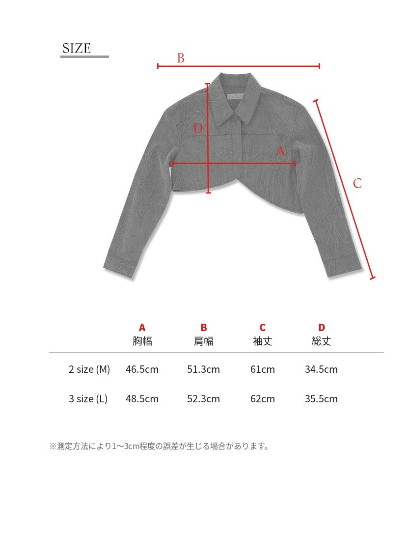 【Reculer レキュリー】Wrinkle R-crop shirts Charcoal