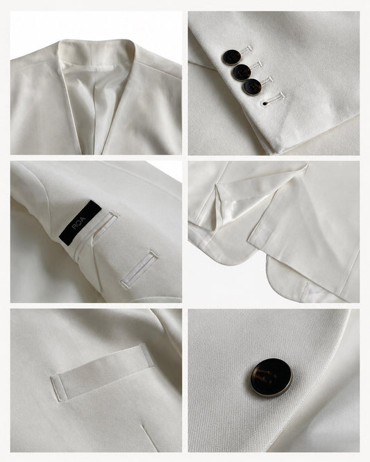 MAGNOLIA Dress No-Collar Jacket & Semi-Flare Slacks Setup(IVORY, BLACK) 商品画像5/18