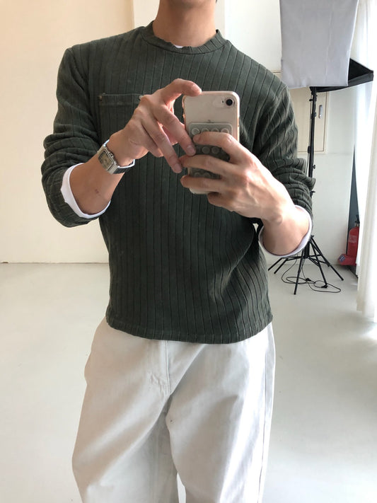 MAGNOLIA Pigment Ribbed Pocket Tee(BLACK, KHAKI, GRAY) 商品画像2/15