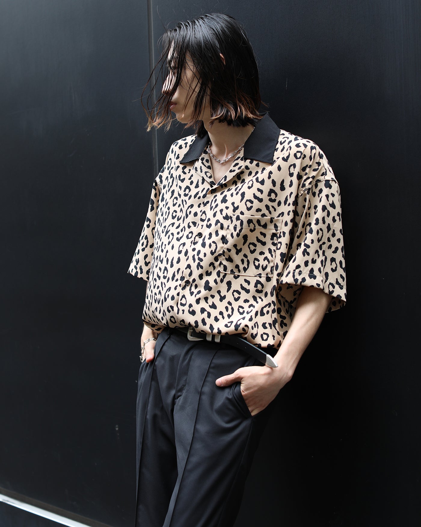 Leopard open collar shirt