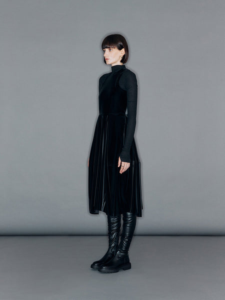 ARIK. ALYA Velvet-like faux leather volume dress Black