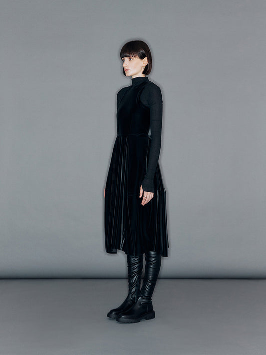ARIK. ALYA Velvet-like faux leather volume dress Black