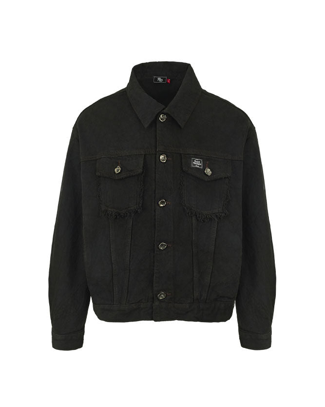 Oksuroad washed black denim trucker jacket