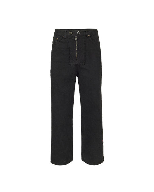 Washed denim trucker pants