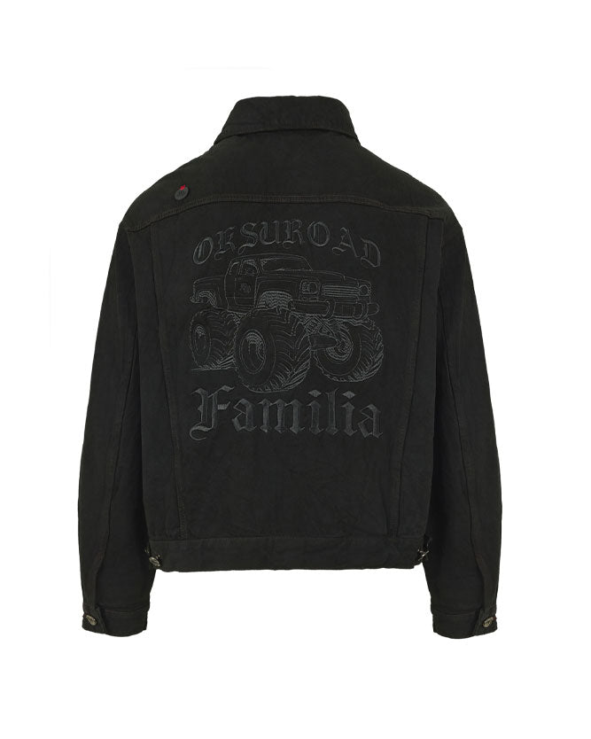 Oksuroad washed black denim trucker jacket
