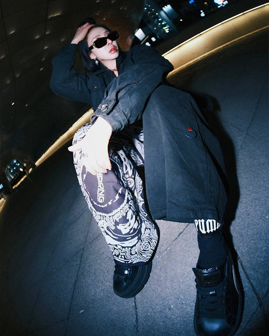Oksuroad washed black denim trucker jacket