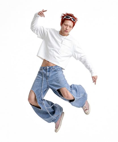 【C Wear シーウエア】Men's Crop Long Sleeve T-Shirt White
