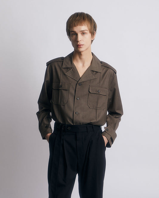 WOOL-BLEND HERITAGE UTILITY SHIRTS LIGHT -BROWN 