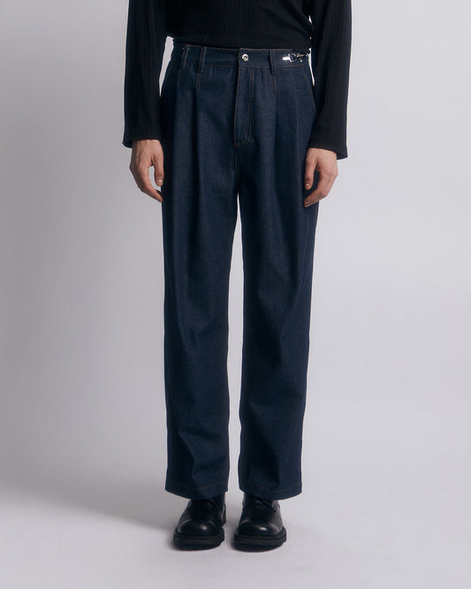 FIREMAN CLASP TWO-TUCK PANTS -INDIGO 