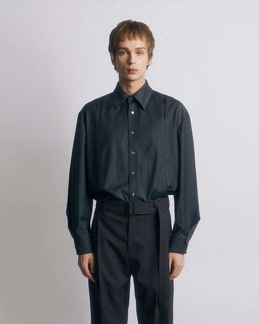 WOOL BLEND INVERTED PLEAT TAILORED SHIRTS GRAY 