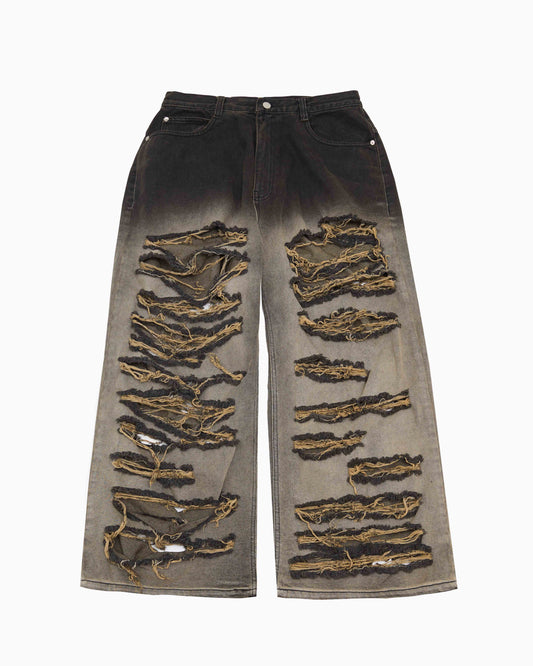 【MOMMANWA モンマンワ】DESTROYED DENIM PANTS (BLACK)
