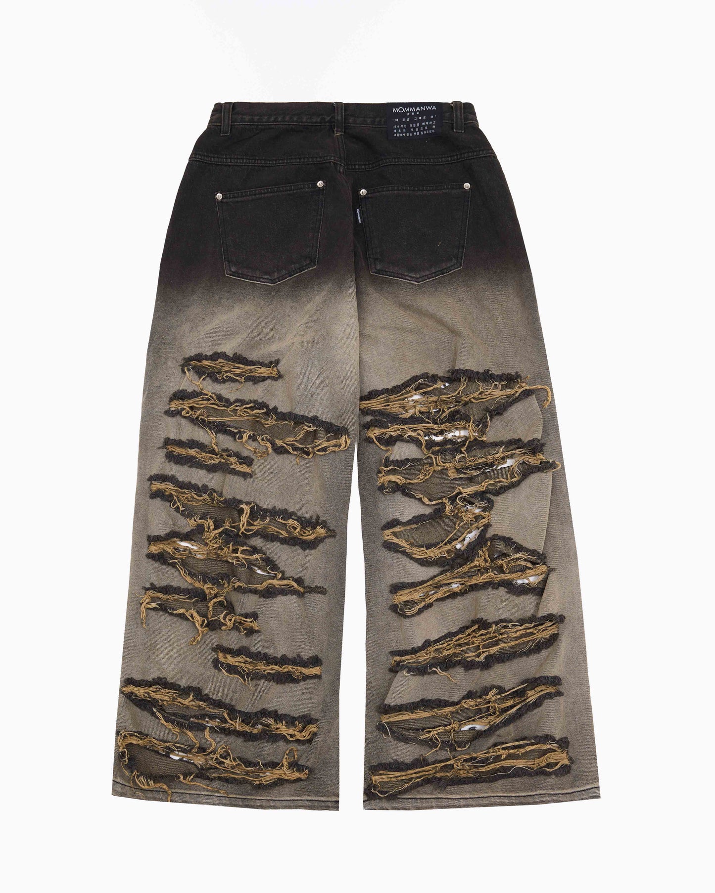 【MOMMANWA モンマンワ】DESTROYED DENIM PANTS (BLACK)