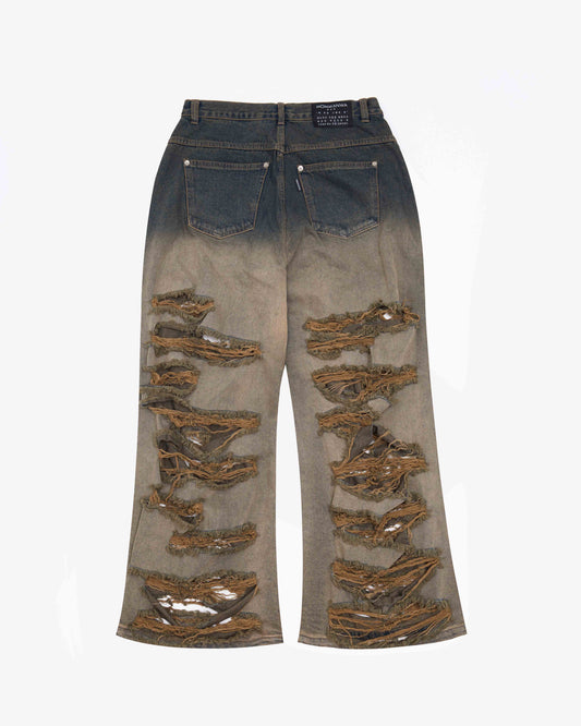 【MOMMANWA モンマンワ】DESTROYED DENIM PANTS (BLUE)