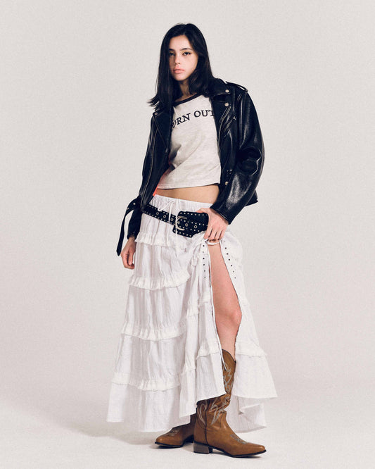 【REVURA レビュ―ラ】BURN OUT FLARE FAUX RIDER JACKET - S (W)