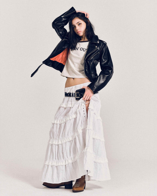 【REVURA レビュ―ラ】BURN OUT FLARE FAUX RIDER JACKET - S (W)