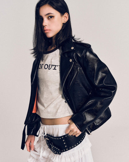 REVURA BURN OUT FLARE FAUX RIDER JACKET - S (W)