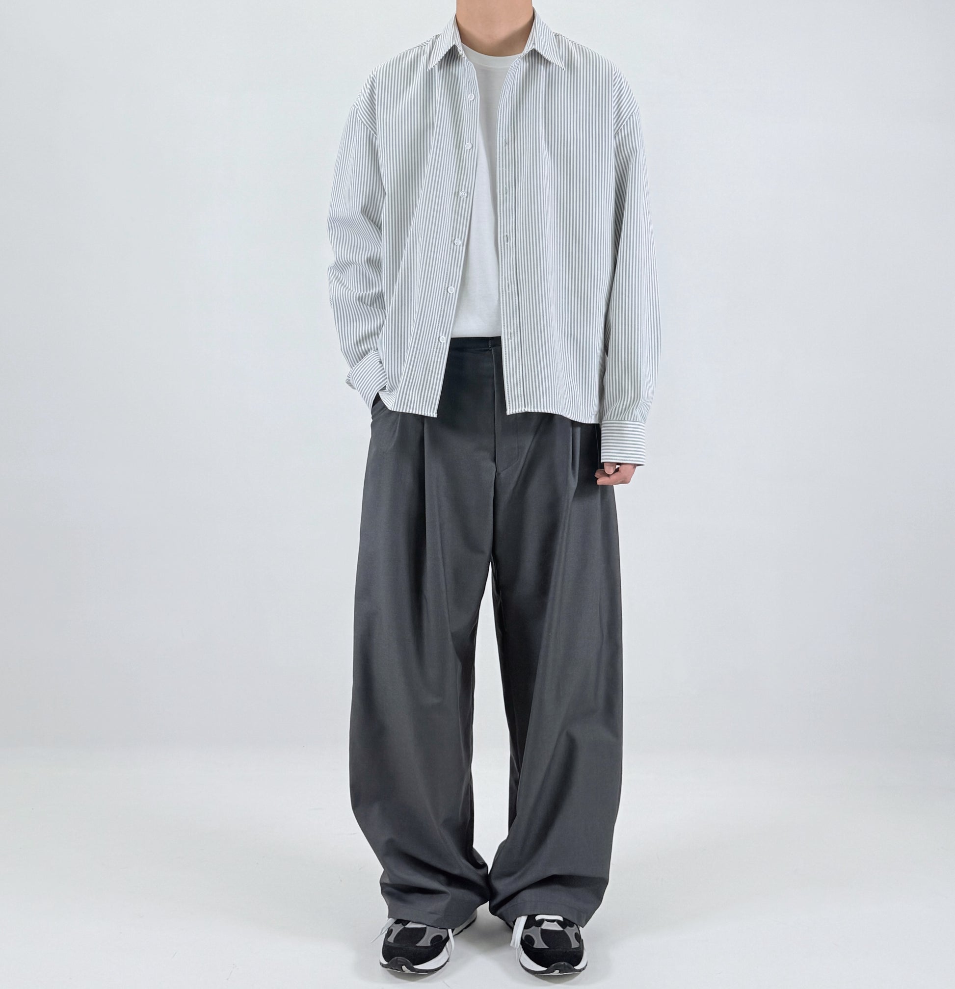 Pinstripe Oversized Shirt - worn front