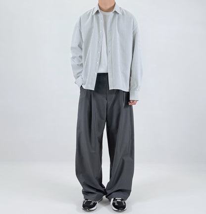 Pinstripe Oversized Shirt - worn front