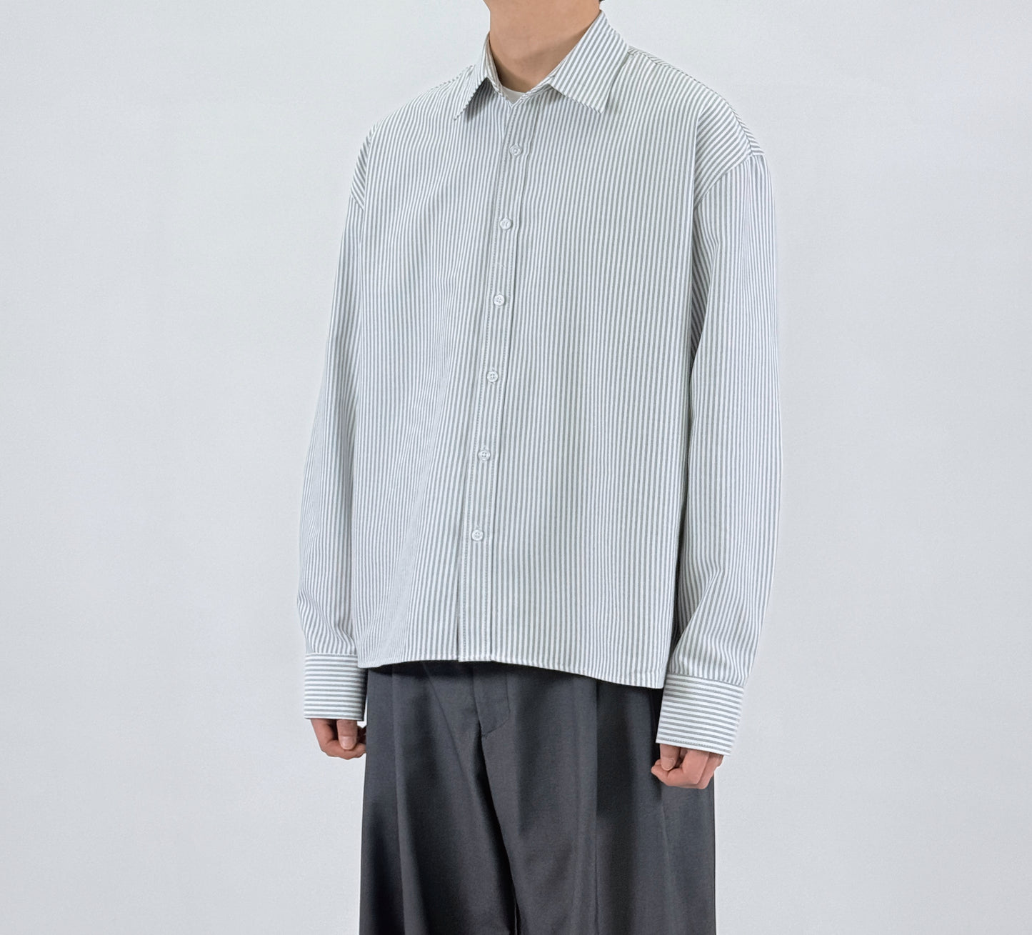 Pinstripe Oversized Shirt - worn side