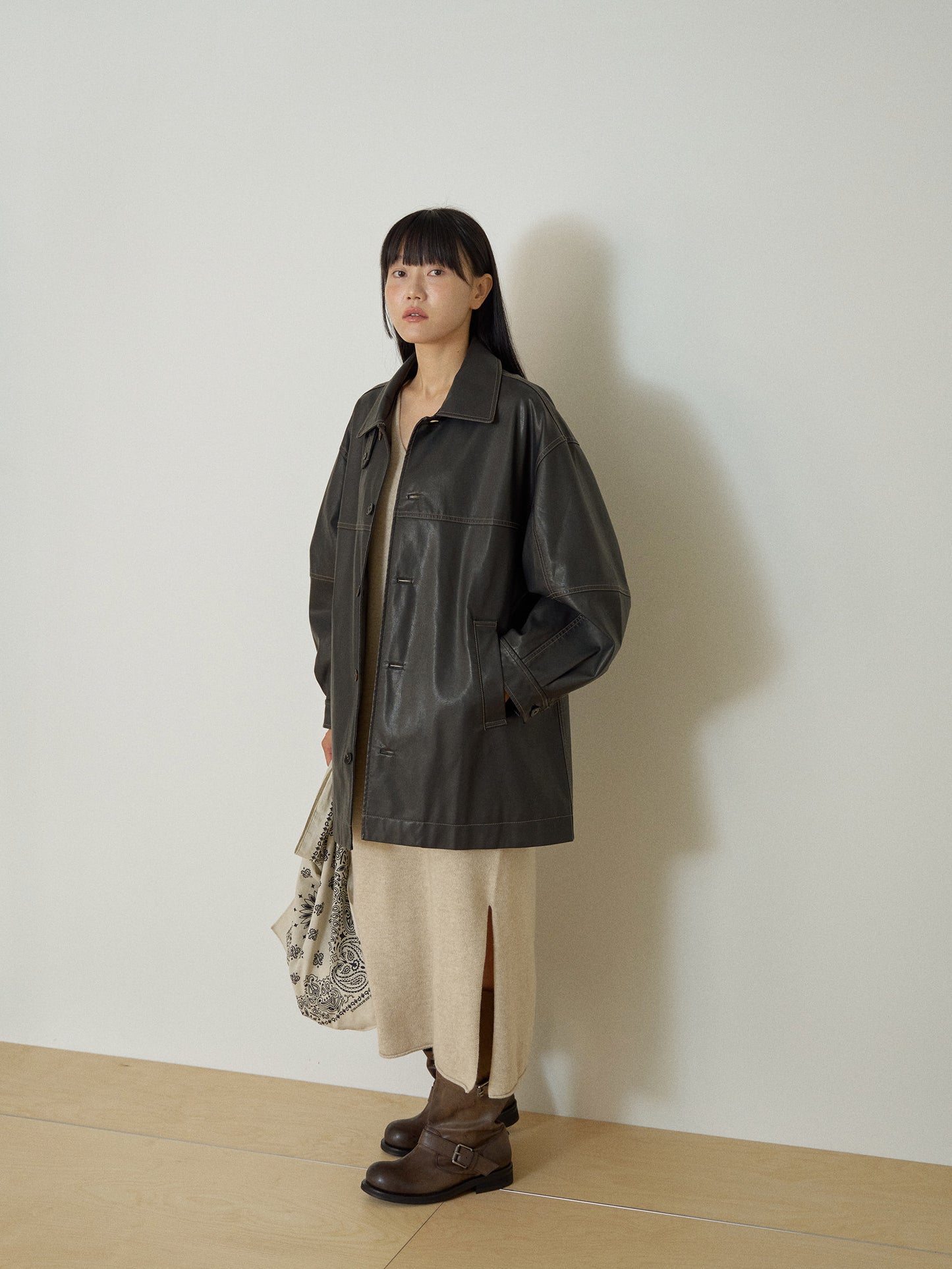 Standard Leather Half Coat – Brown